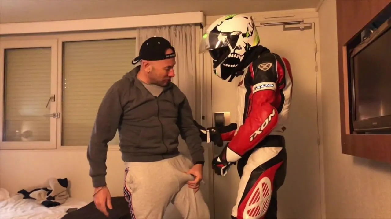Humiliation at the hotel with fetish outfits biker